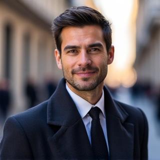 Ritratto professionale di Alessandro Conti, un uomo elegante davanti a uno sfondo urbano.